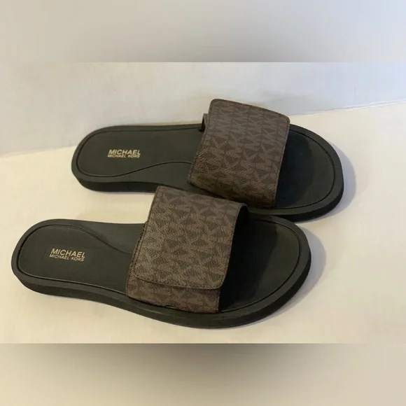 NWOT 🤎 MICHAEL KORS slides Womens Sandals Brown - Picture 6 of 11
